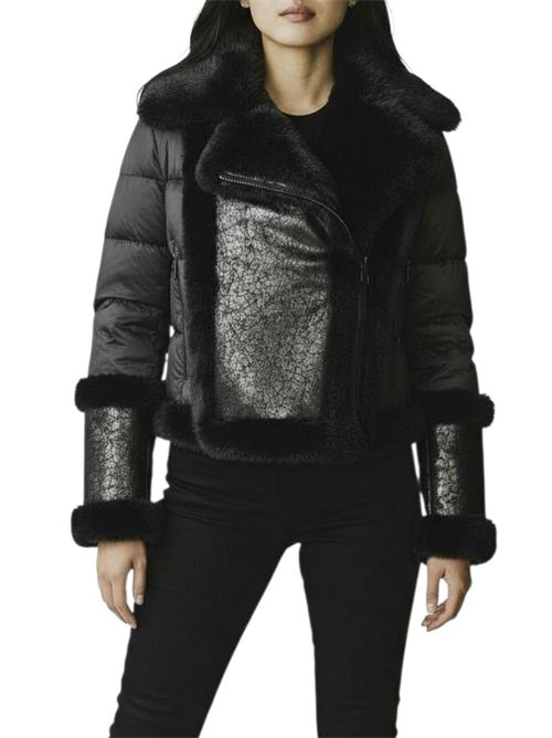 giubbotto donna corto in eco-montone e piuma nero Violanti | VS415522