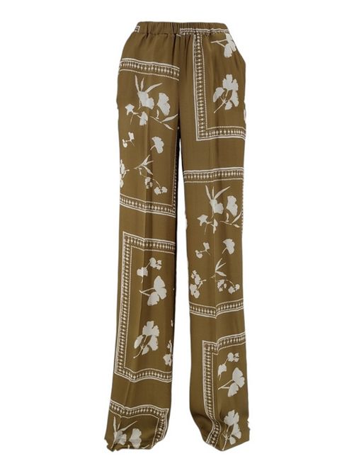 pantalone donna largo fantasia fiori cammello e avorio 1-One | D0071008