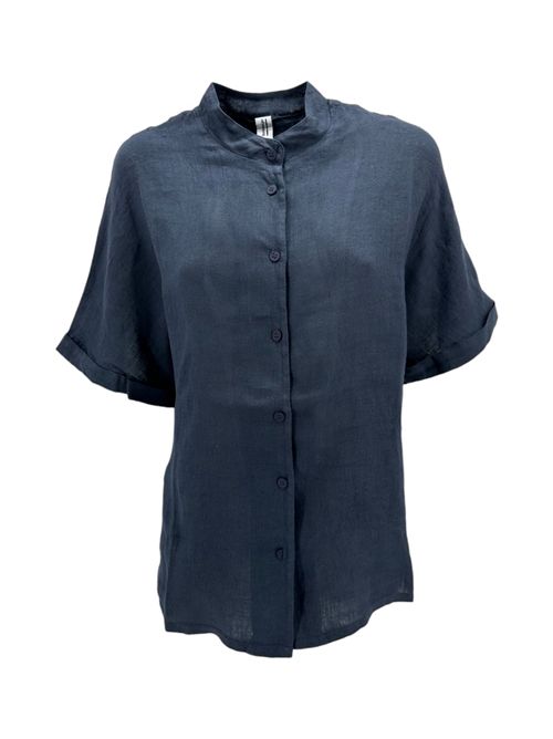 camicia donna coreana in lino blu Bomboogie | SW8395-LIV420