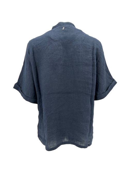 camicia donna coreana in lino blu Bomboogie | SW8395-LIV420