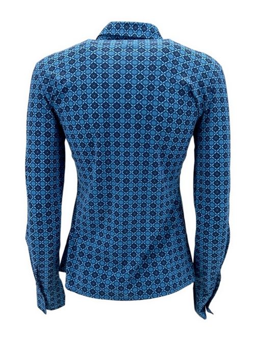 Women's shirt in blue and light blue majolica patterned jersey Caliban | PL4-YNCFC1
