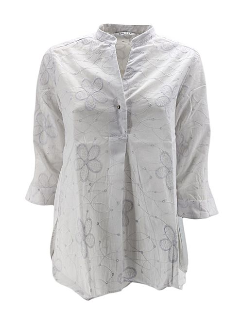 Camicia donna coreana over in sangallo bianco Caliban | R2V-YWBAA1
