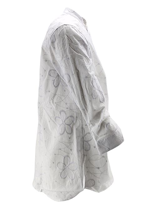 Oversized Korean women's shirt in white broderie anglaise Caliban | R2V-YWBAA1