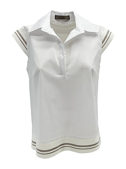camicia donna a polo bianco con bordi in lurex D.EXTERIOR | 585881