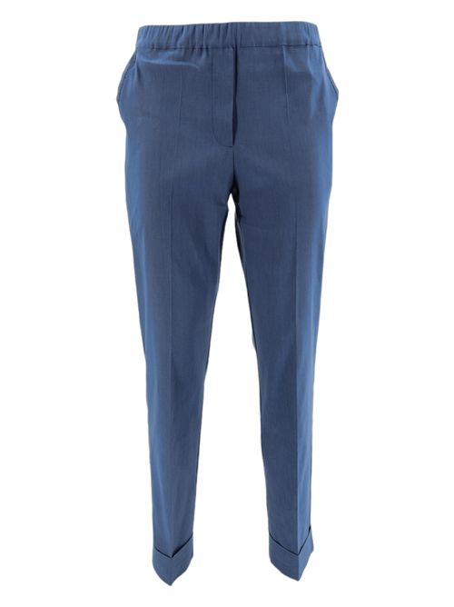 women's trousers with turn-up in blue linen and cotton D.EXTERIOR | 5862618