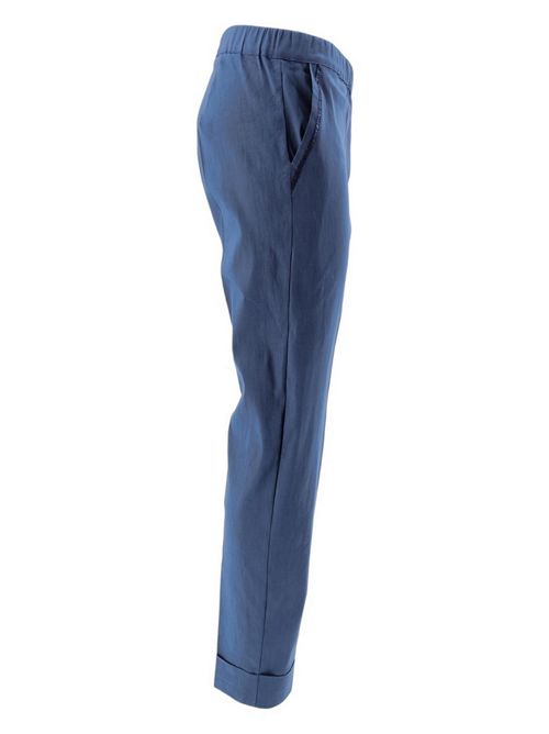 pantalone donna con risvolto in lino blu D.EXTERIOR | 5862618
