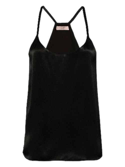 top donna senza maniche in raso nero Twin-set | 241TP250300006