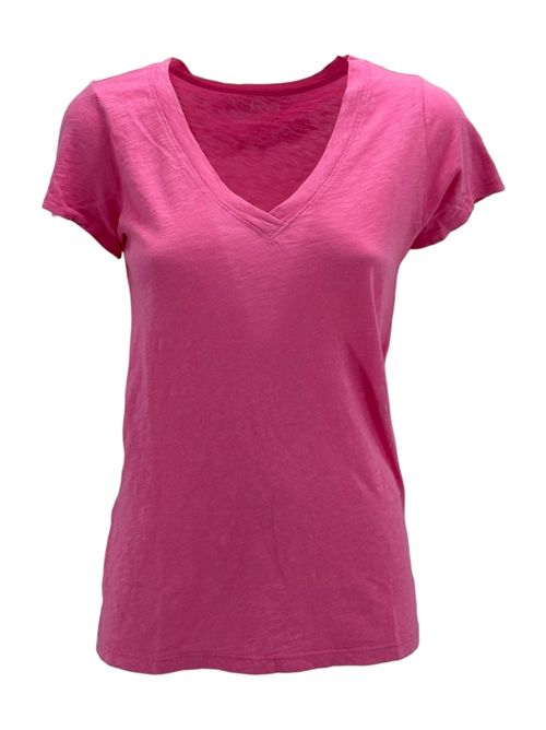Women's v-neck t-shirt in pink slub cotton Velvet | JILIAN03TAHITI