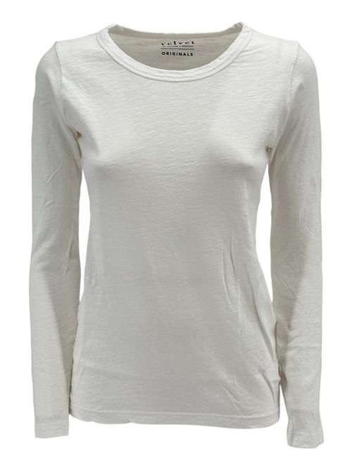 t-shirt donna girocollo manica lunga cotone fiammato bianco Velvet | LIZZIE03WHITE