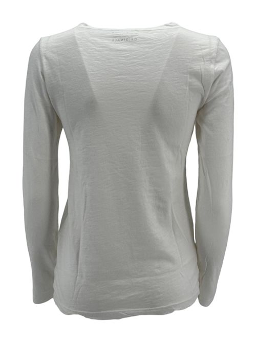 Women's crew-neck long-sleeved t-shirt in white slub cotton Velvet | LIZZIE03WHITE