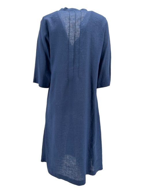 women's dress in blue linen with ribbing Whyci | 1016BLU