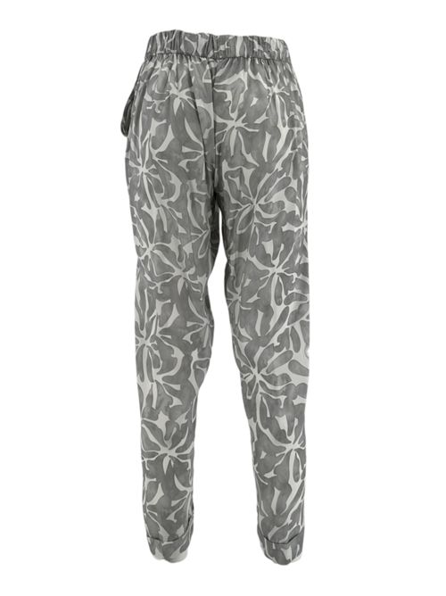 women's trousers in viscose with gray and white leaf pattern Whyci | 1545-4024