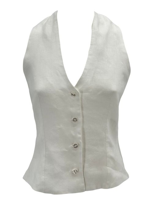 Women's backless vest in white linen Xacus | JENNY-65112001