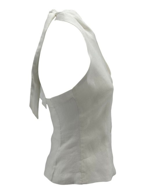 Women's backless vest in white linen Xacus | JENNY-65112001