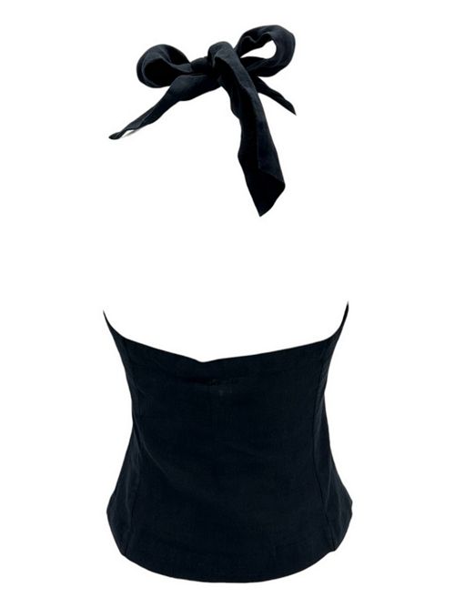 Women's waistcoat with neckline in black linen Xacus | JENNY-65112998