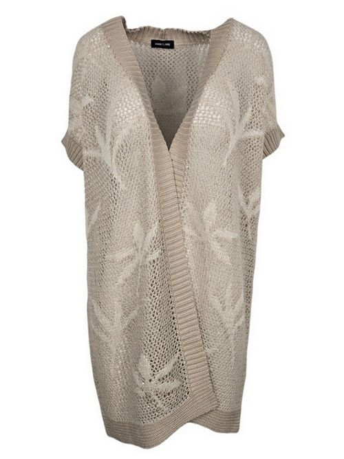 gilet lungo donna traforato beige Anneclaire | D1106-1609732