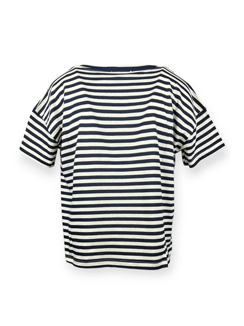 Women's blue and white striped cotton t-shirt Aragona | D3153TR1200