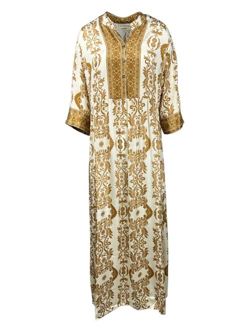 abito donna lungo manica 3/4 oro e bianco Pahiesa Formentera | TL2514151