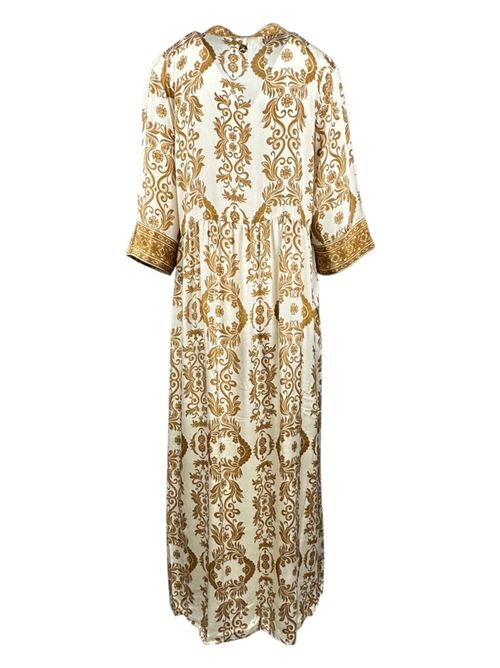 abito donna lungo manica 3/4 oro e bianco Pahiesa Formentera | TL2514151