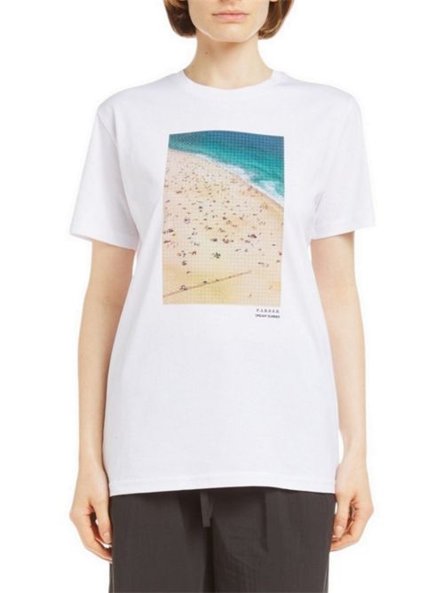 t-shirt donna bianco con stampa spiaggia P.A.R.O.S.H. | D110652-COBEACH801