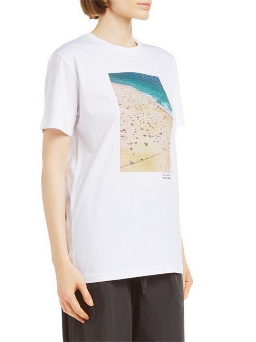 t-shirt donna bianco con stampa spiaggia P.A.R.O.S.H. | D110652-COBEACH801