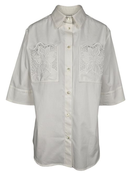 camicia donna bianco con tasche ricamate P.A.R.O.S.H. | D381221-CIOCCOLATO001