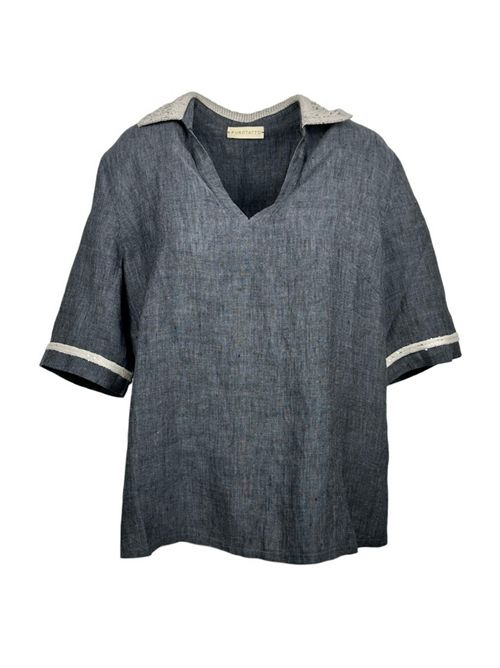 camicia donna con dettagli uncinetto grigia Purotatto | 1703898