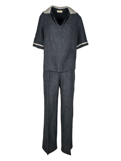 camicia donna con dettagli uncinetto grigia Purotatto | 1703898