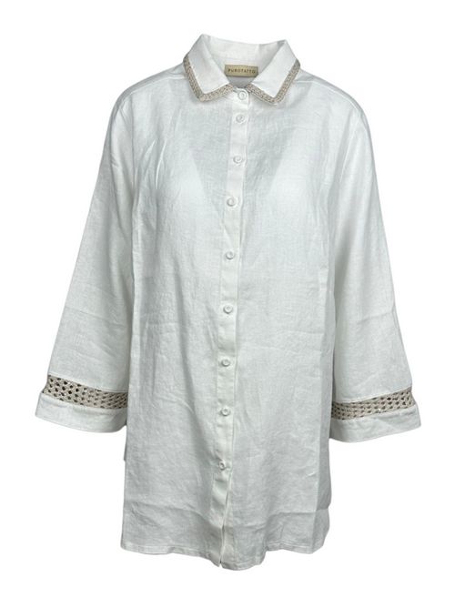 camicia donna con dettagli uncinetto bianca Purotatto | 511082