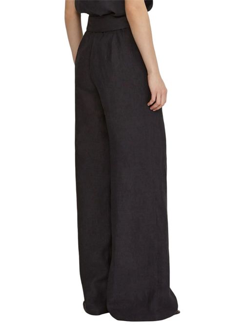 pantalone donna a palazzo in lino asfalto Xacus | SAMANTHA-85112996