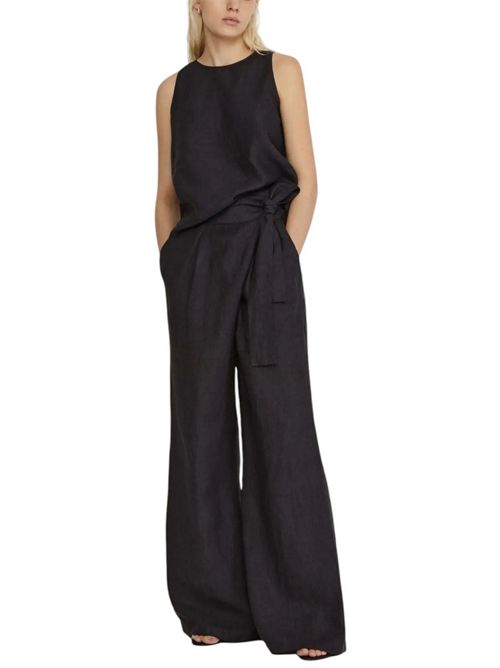 pantalone donna a palazzo in lino asfalto Xacus | SAMANTHA-85112996