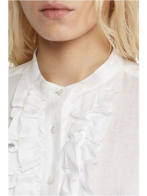 camicia donna in lino con ruches bianco Xacus | TRACY-85112001