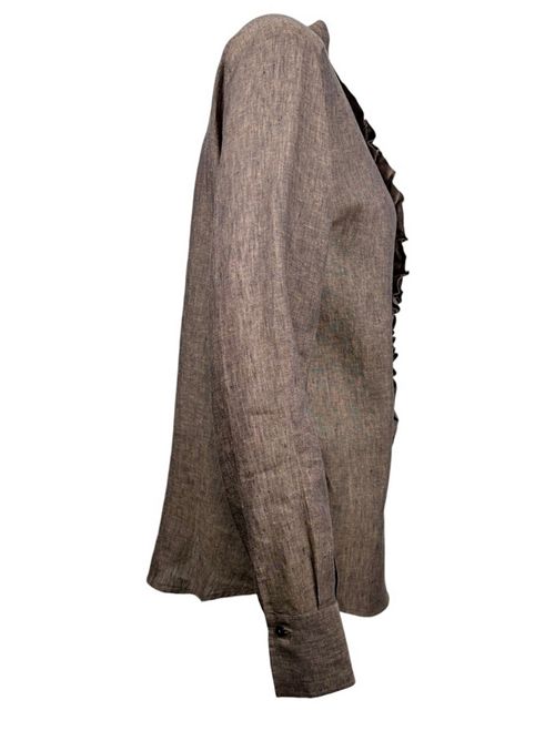 camicia donna in lino con ruches marrone Xacus | TRACY-85112164