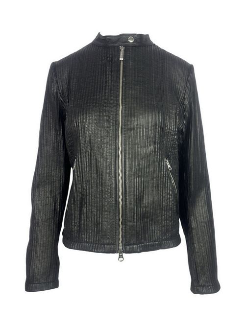 biker donna in pelle plisset nero