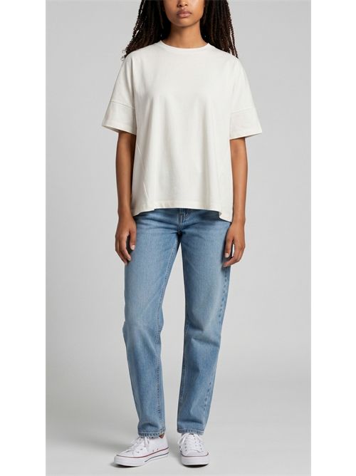 t-shirt donna mezza manica a scatola in cotone bianco