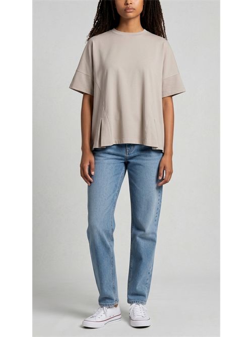 t-shirt donna mezza manica a scatola in cotone cipria