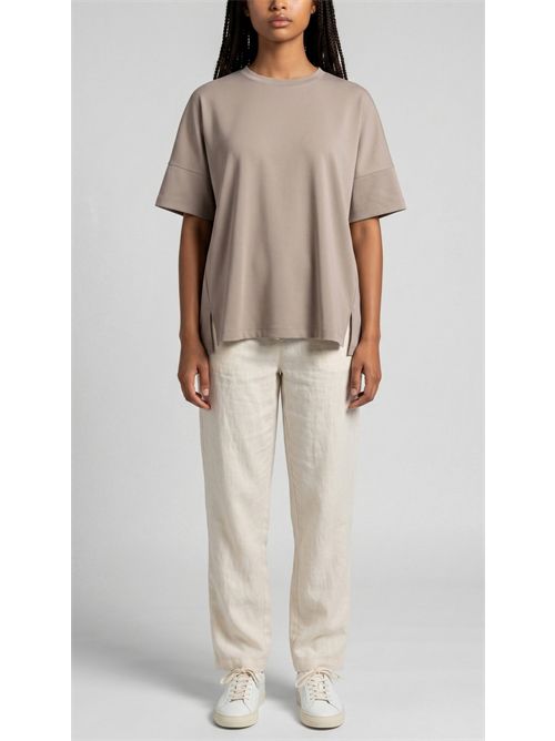 t-shirt donna mezza manica a scatola in cotone crema Bomboogie | TW7441-JO36503