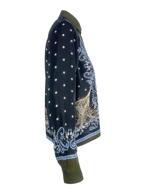 camicia donna a scatola fantasia bandana blu e militare Caliban | P6E-Y6QFE2