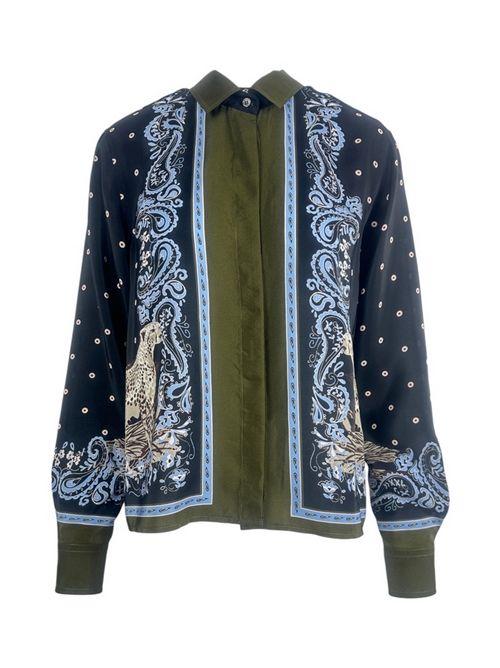 camicia donna a scatola fantasia bandana blu e militare Caliban | P6E-Y6QFE2