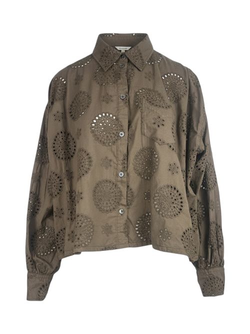 camicia donna cropped in sangallo marrone Caliban | P6U-KW1AR1