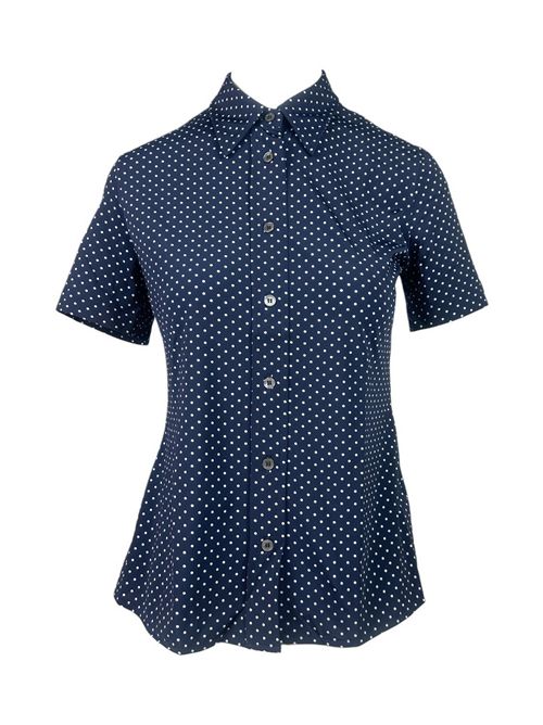 camicia donna manica corta in skinlike a pois blu e bianca Caliban | P7C-YW4FE3