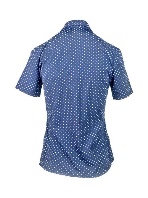 camicia donna manica corta in skinlike a pois blu e bianca Caliban | P7C-YW4FE3