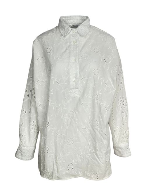 camicia donna over in sangallo patchwork bianco