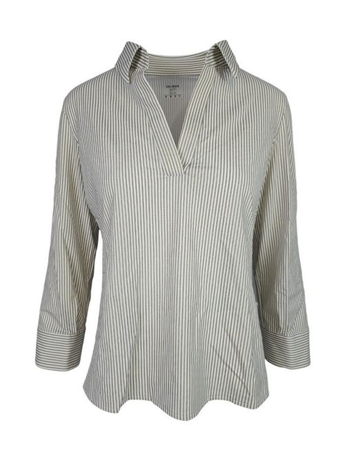 camicia donna polo in skinlike a righe bianco e beige Caliban | PW7-QHTRR3