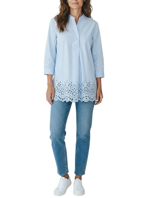 camicia donna con bordo in sangallo azzurra Caliban | R2V-XE2AB1
