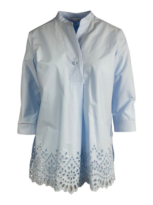camicia donna con bordo in sangallo azzurra Caliban | R2V-XE2AB1