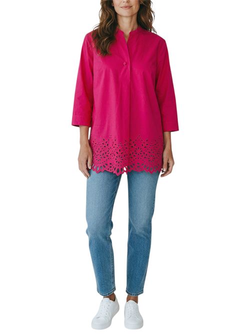 camicia donna con bordo in sangallo fucsia Caliban | R2V-XE2AH1