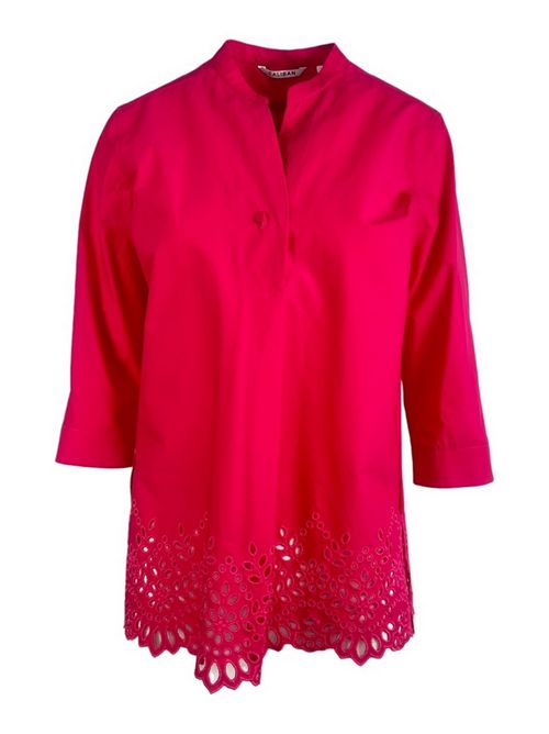 camicia donna con bordo in sangallo fucsia Caliban | R2V-XE2AH1