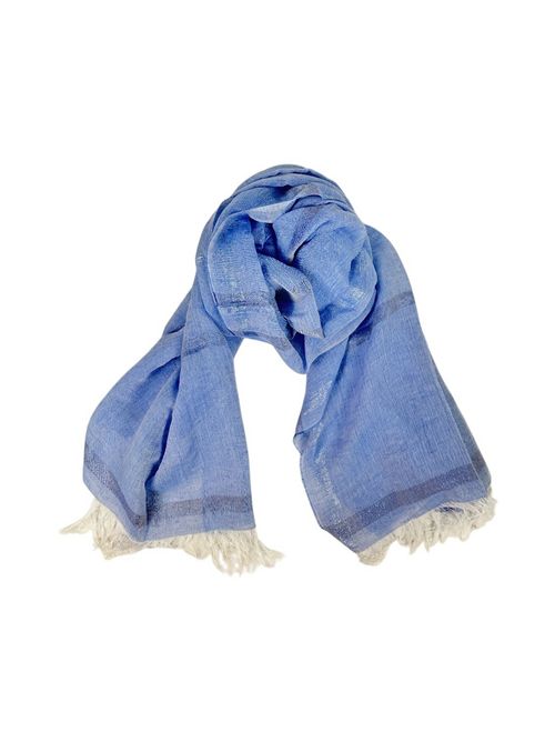 sciarpa donna in lino a righe con frange azzurro D.EXTERIOR | 6298317
