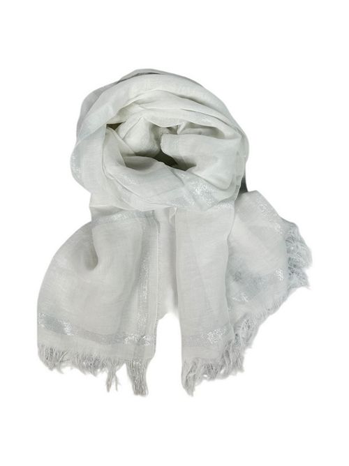 sciarpa donna in lino a righe con frange bianco D.EXTERIOR | 629831